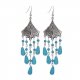 Women turquoise tassel earrings, sterling silver, turquoise flower tassels, retro, blue everyday casual