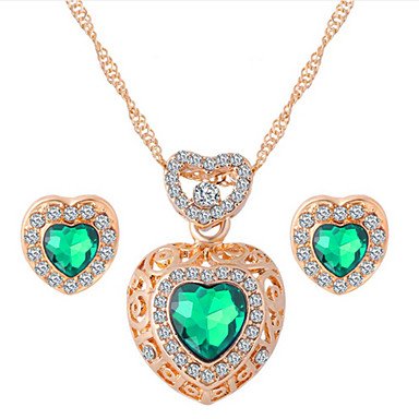 Women's Stud Earrings Classic Heart Fashion Classic Rhinestone Gold Plated Earrings Jewelry Green Daily Work 1 Set