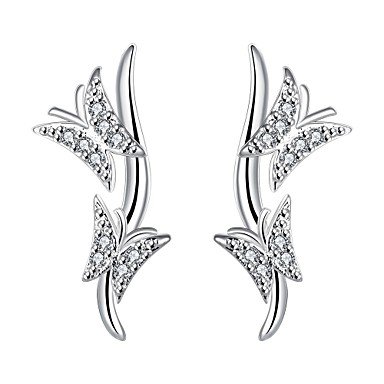 Female zircon earrings clip earrings, zircon, cubic zirconia, silver butterflies, animals, personalized, luxury silver wedding p