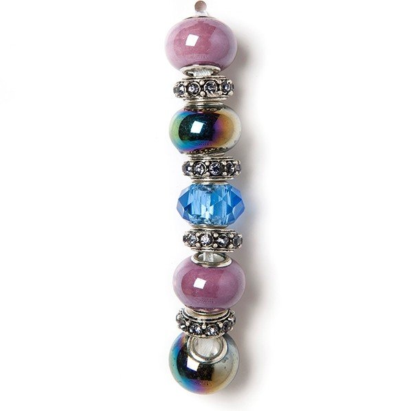 Fashion strung beads, purple and blue, 9PC